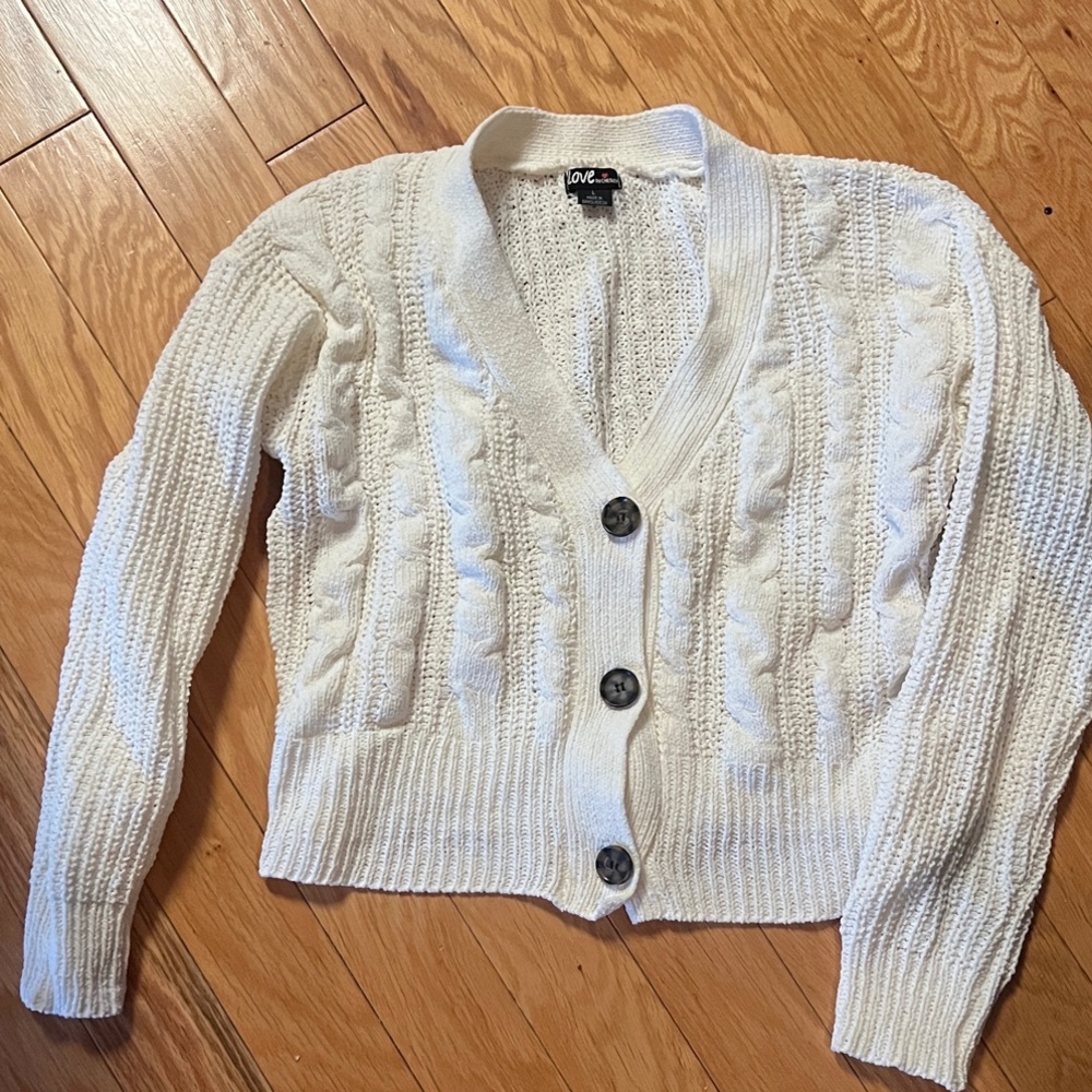 Cream Cable Knit Cropped Cardigan